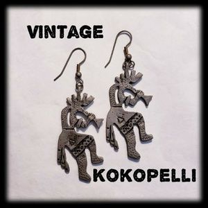 VTG Pewter Tone Kokopelli the Flutist Earrings
